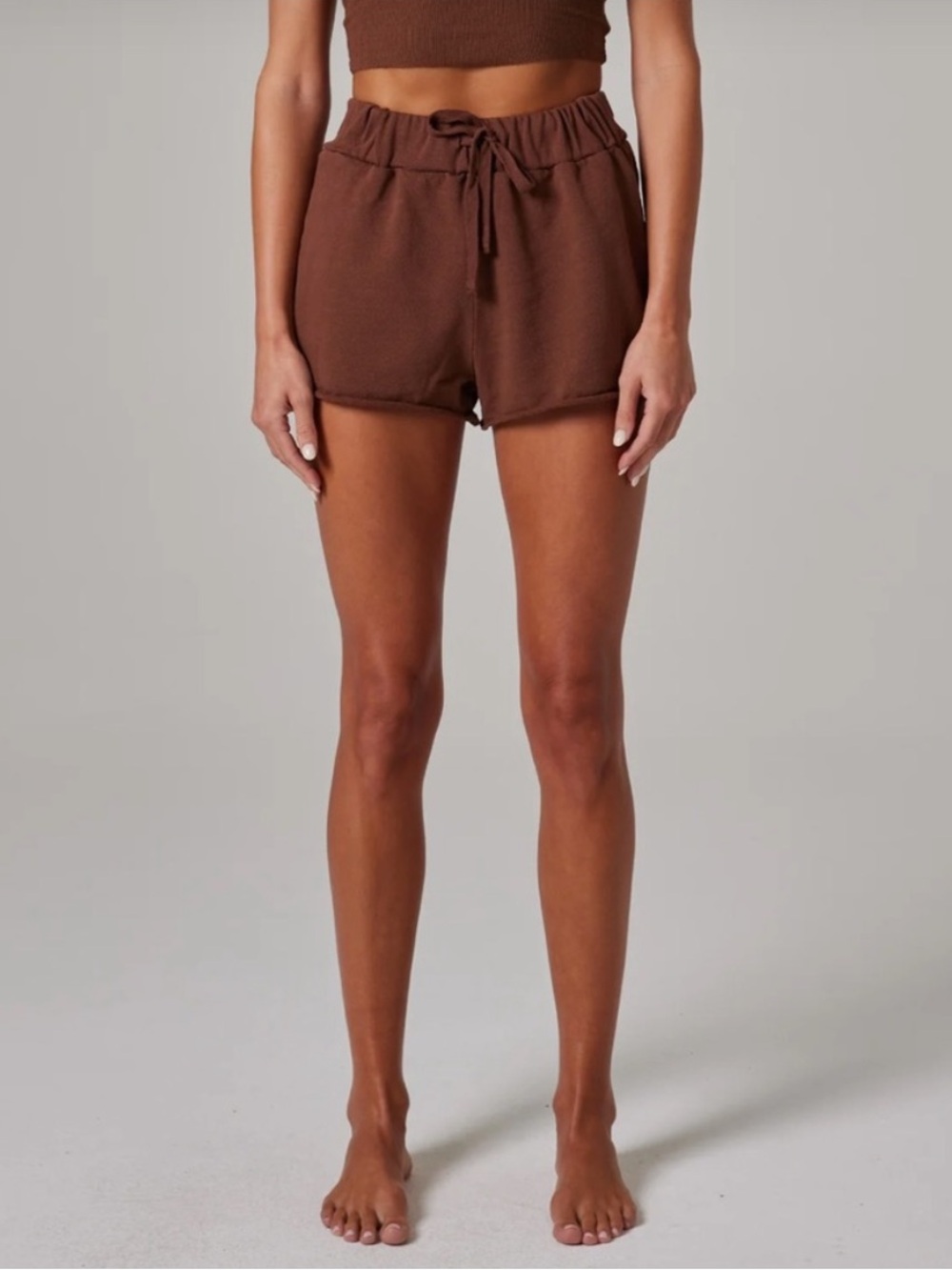 Talentless Raw Edge Lightweight Fleece Shorts Brown Medium